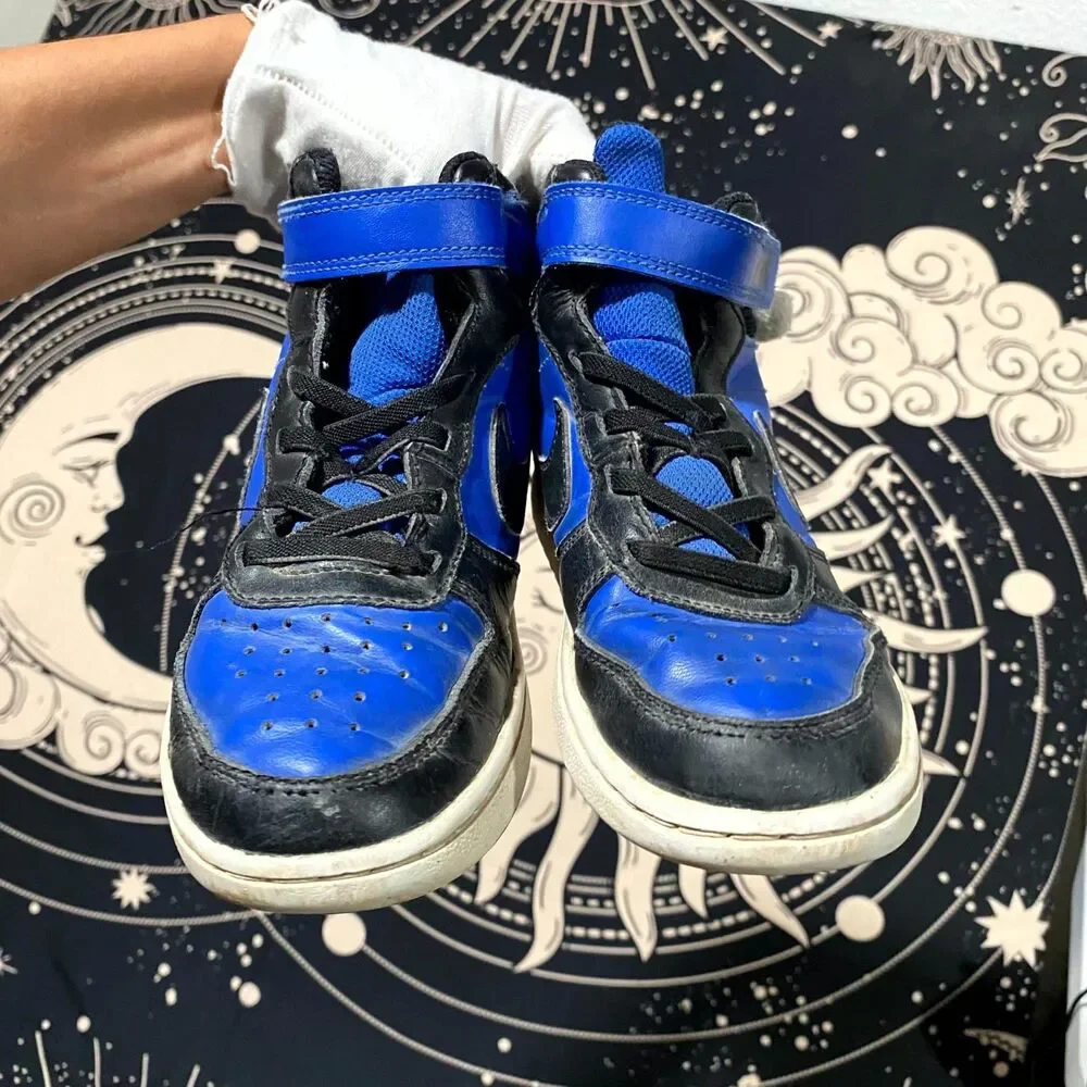 Nike Court Borough Mid 2 CD7783-404 Athletic Sneaker Boys 1Y Blue/Black Leather